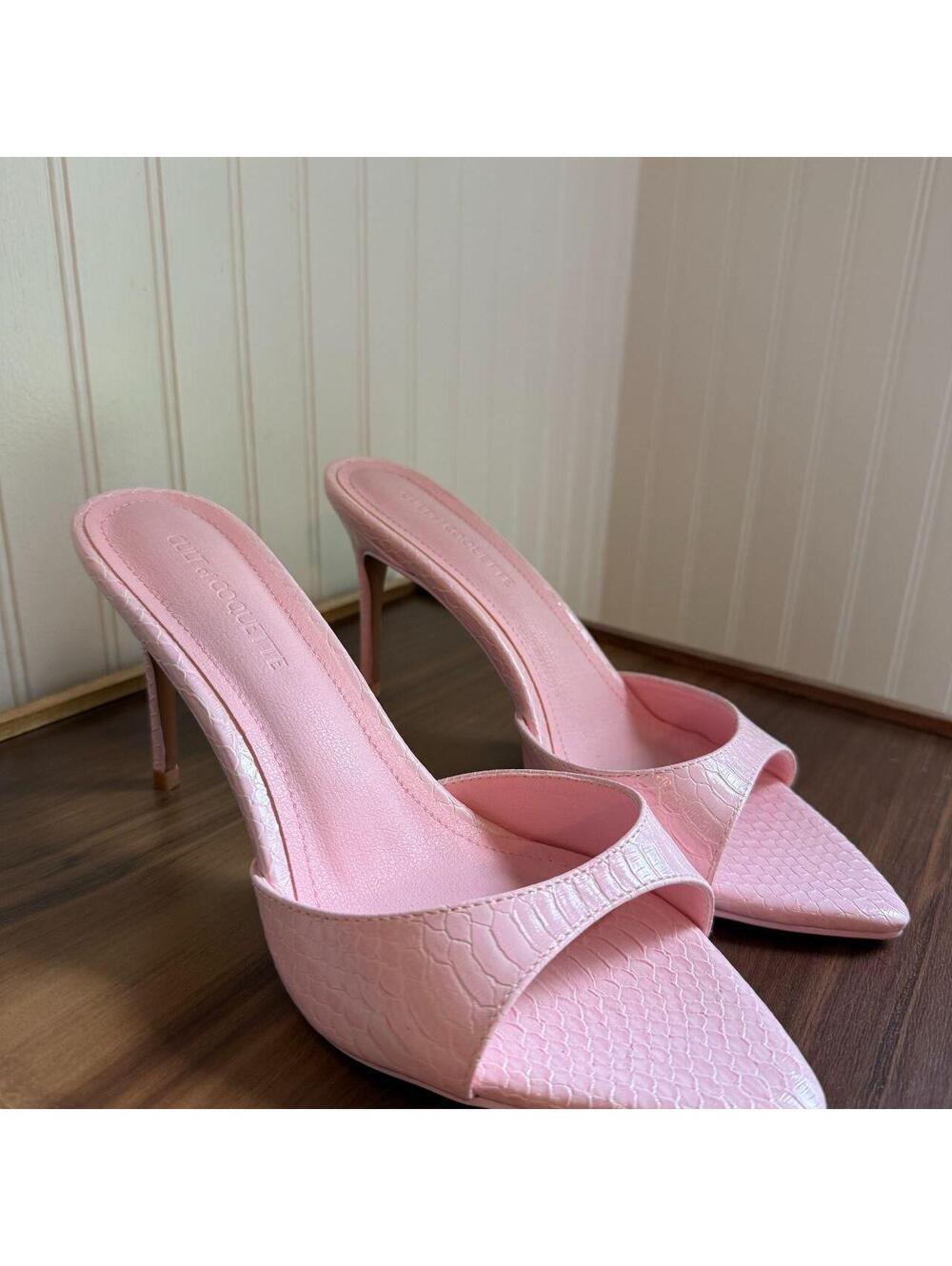Cult of Coquette Gia Pink Reptile Stiletto Kitten Heel Mules Size 8.5